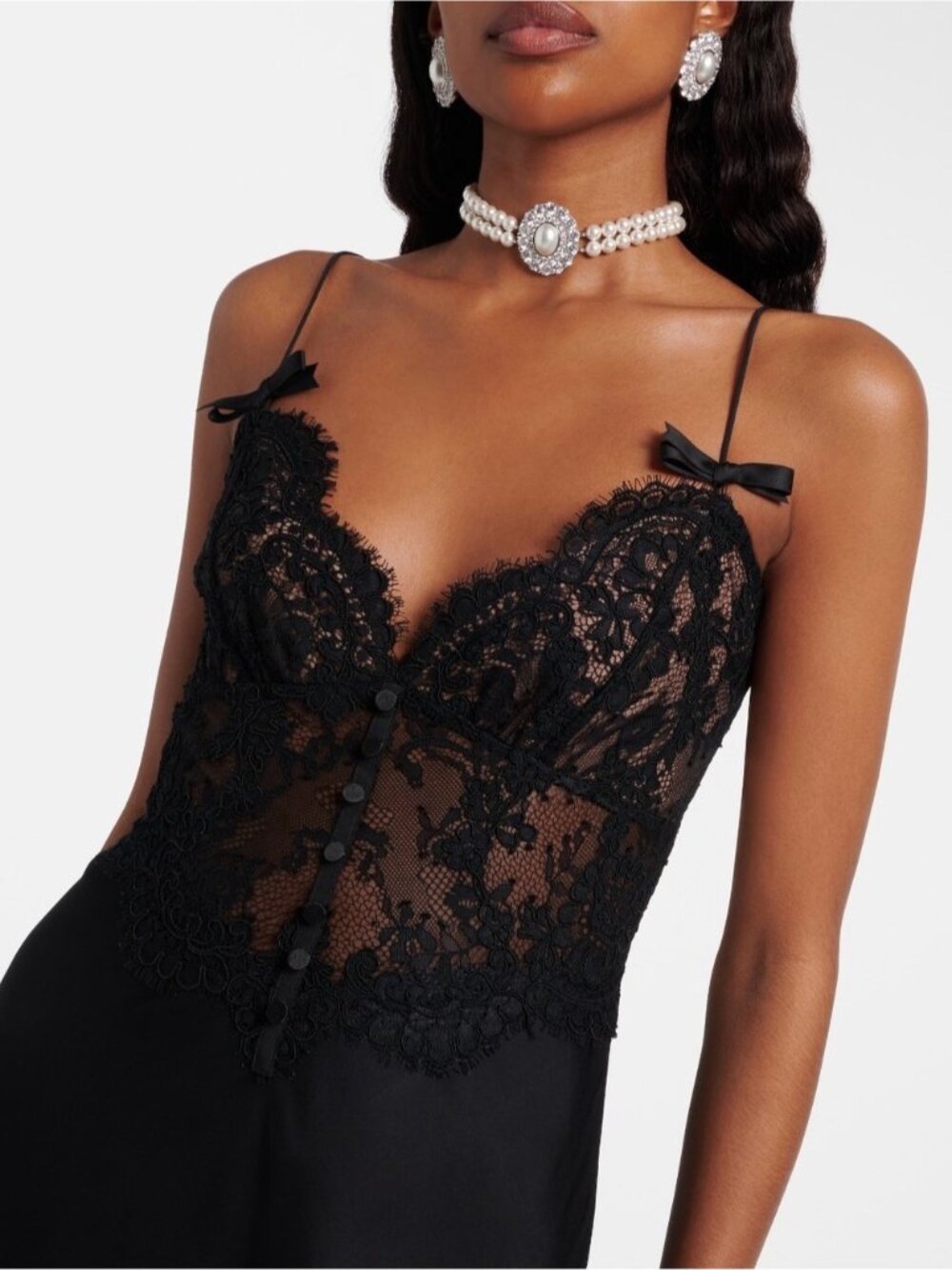 NEW Self-Portrait Black Satin Lace Sleeveless Midi Dress US 4 UK 8 - Picture 2 of 16